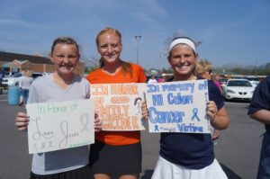 Girls hold signs
