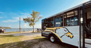 Bus at lake